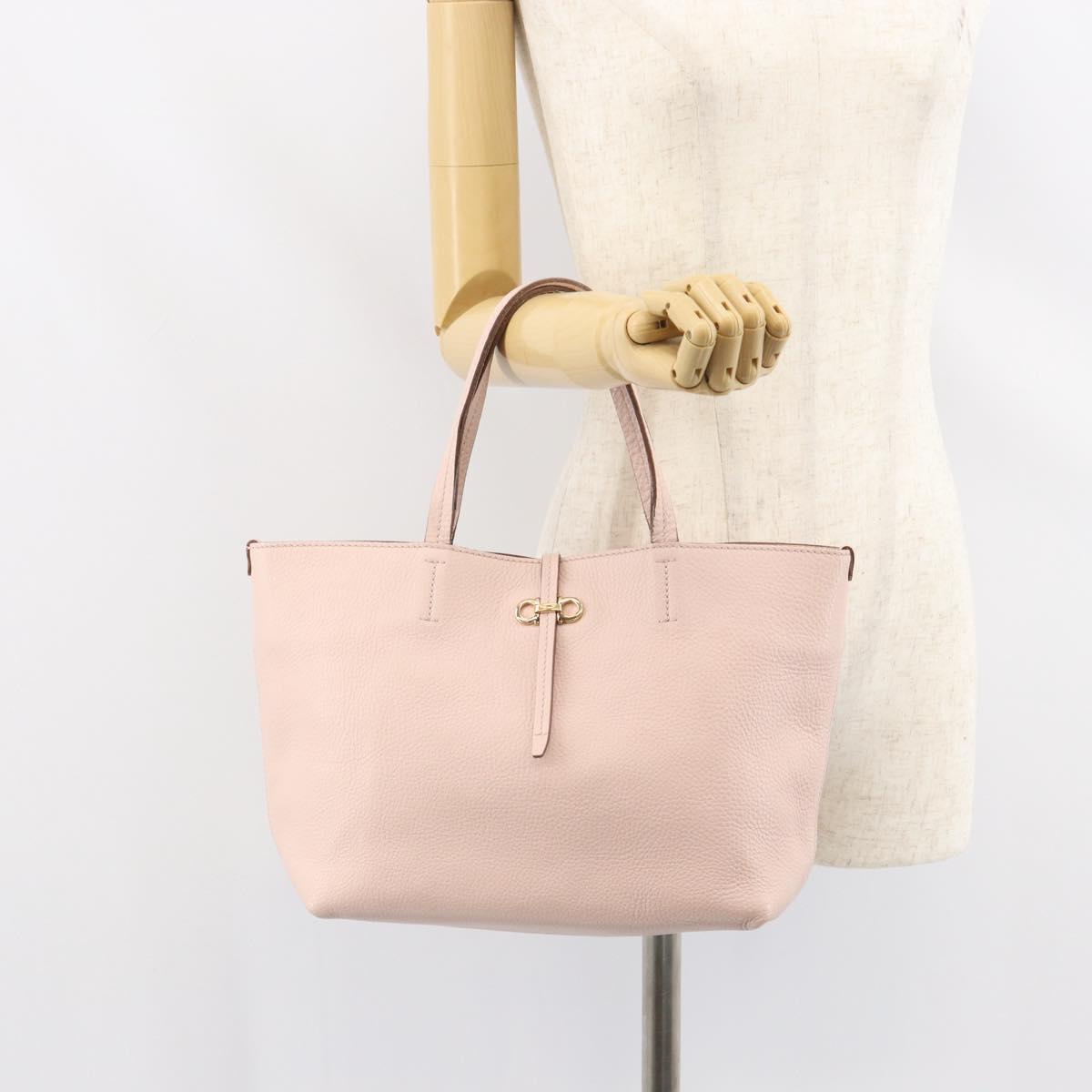 Salvatore Ferragamo Gancini Tote Bag Leather Pink Gold Auth BA9328