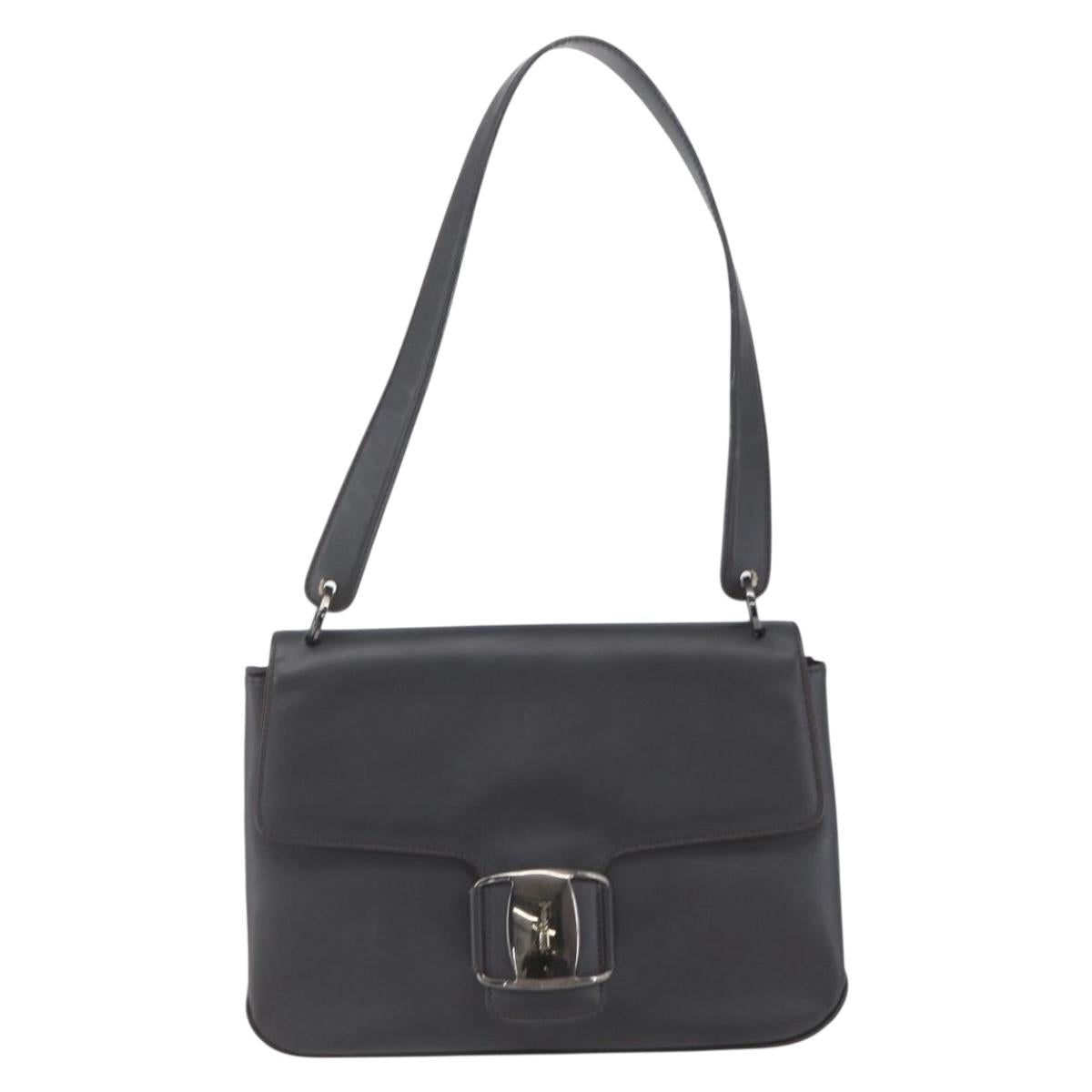Salvatore Ferragamo Vala Shoulder Bag Leather Black Silver Auth BA9331