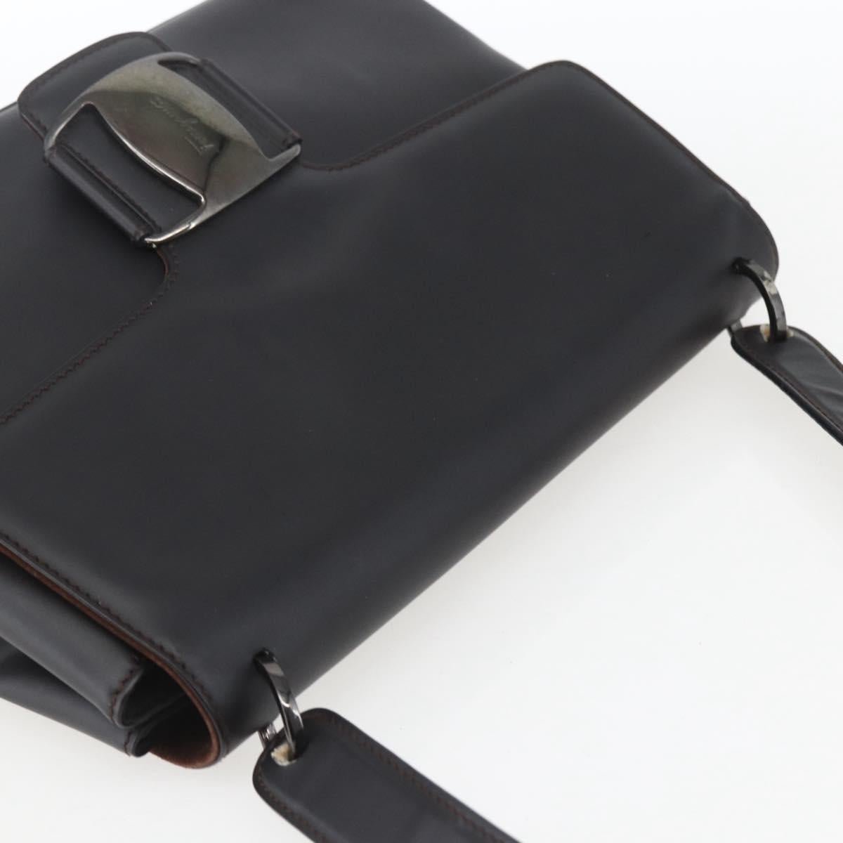 Salvatore Ferragamo Vala Shoulder Bag Leather Black Silver Auth BA9331