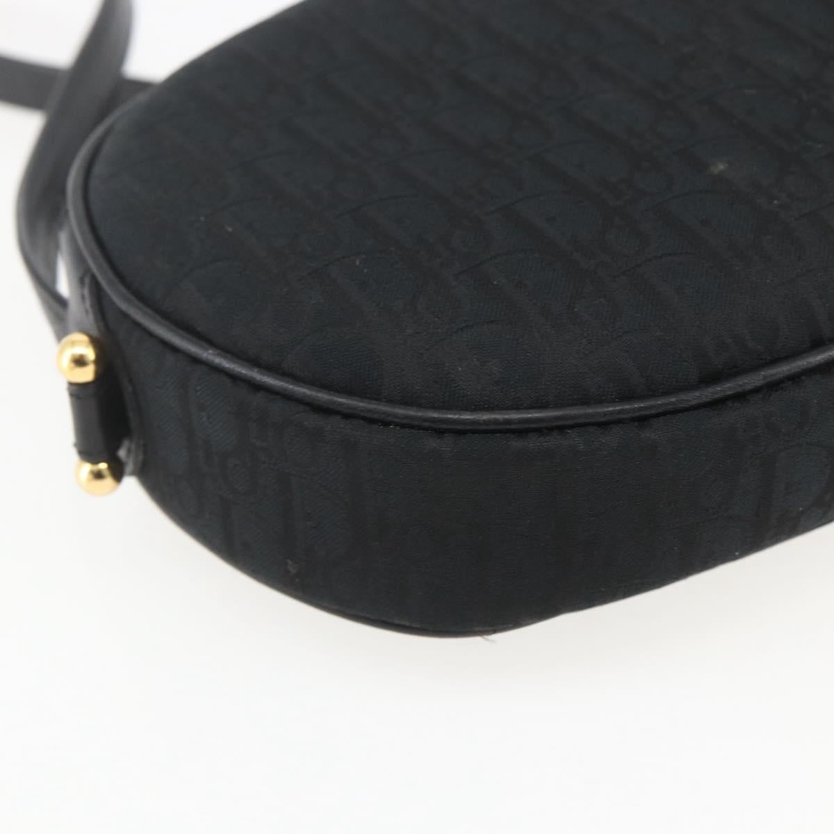 Christian Dior Trotter Canvas Shoulder Bag Black Gold Auth BA9335