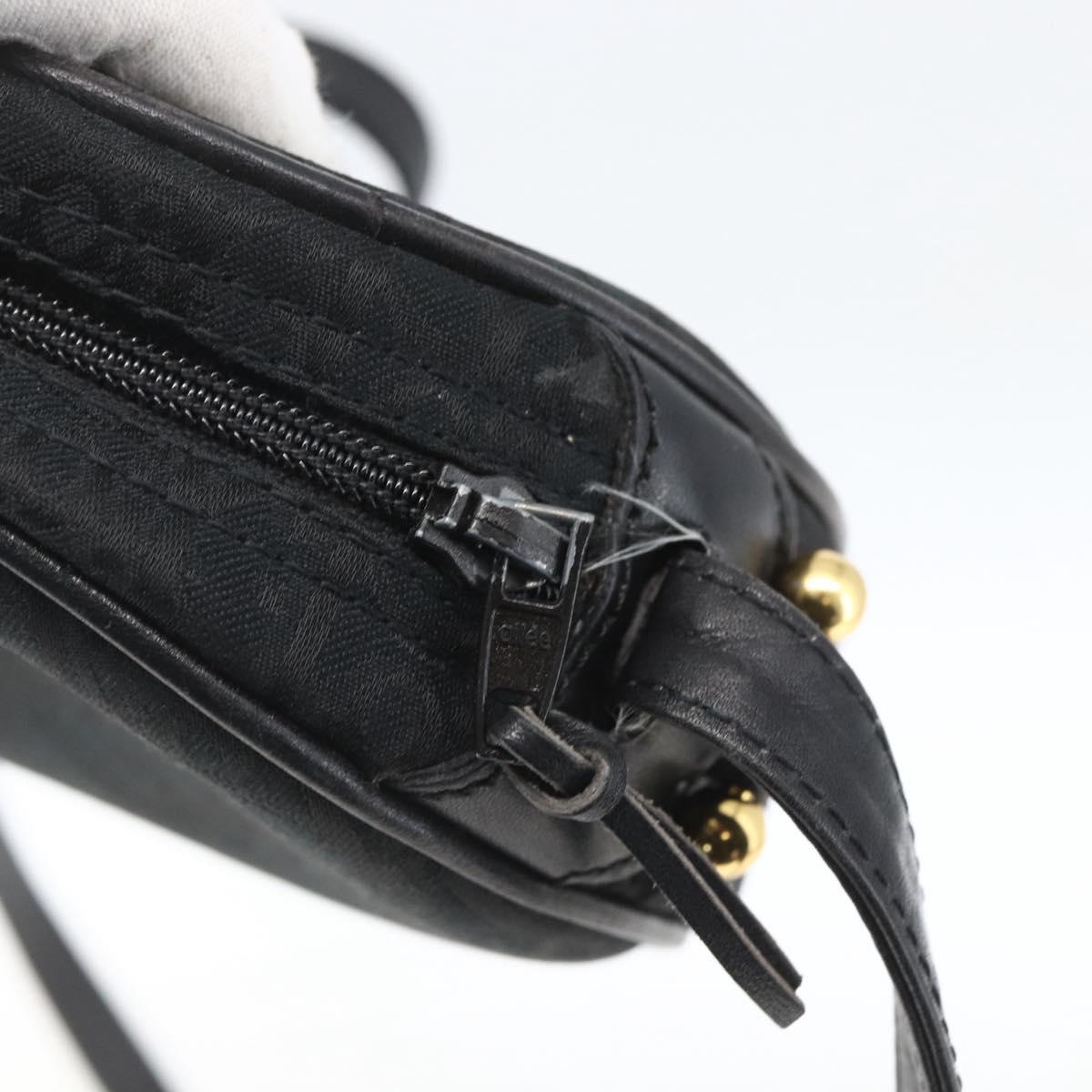 Christian Dior Trotter Canvas Shoulder Bag Black Gold Auth BA9335