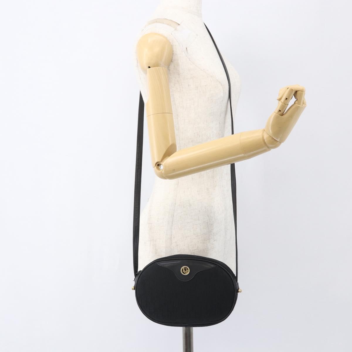 Christian Dior Trotter Canvas Shoulder Bag Black Gold Auth BA9335
