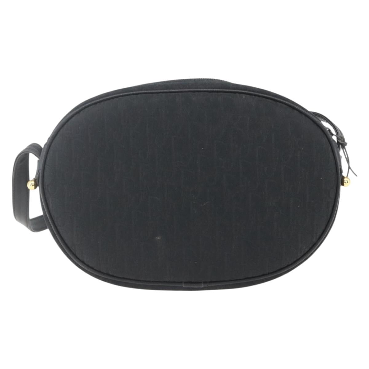 Christian Dior Trotter Canvas Shoulder Bag Black Gold Auth BA9335