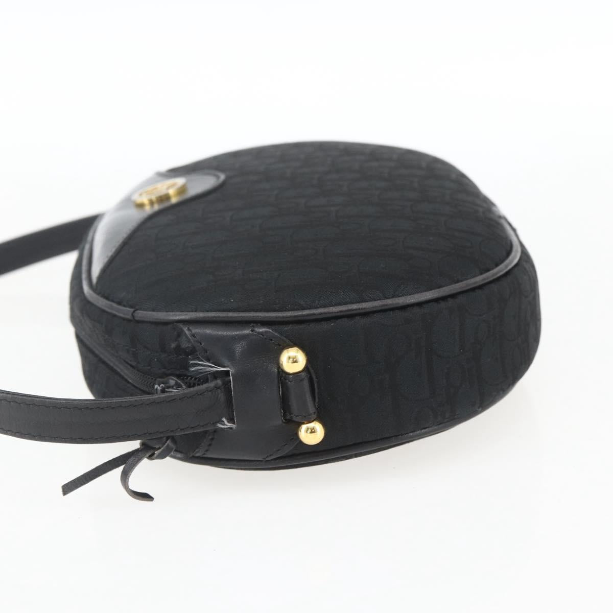 Christian Dior Trotter Canvas Shoulder Bag Black Gold Auth BA9335