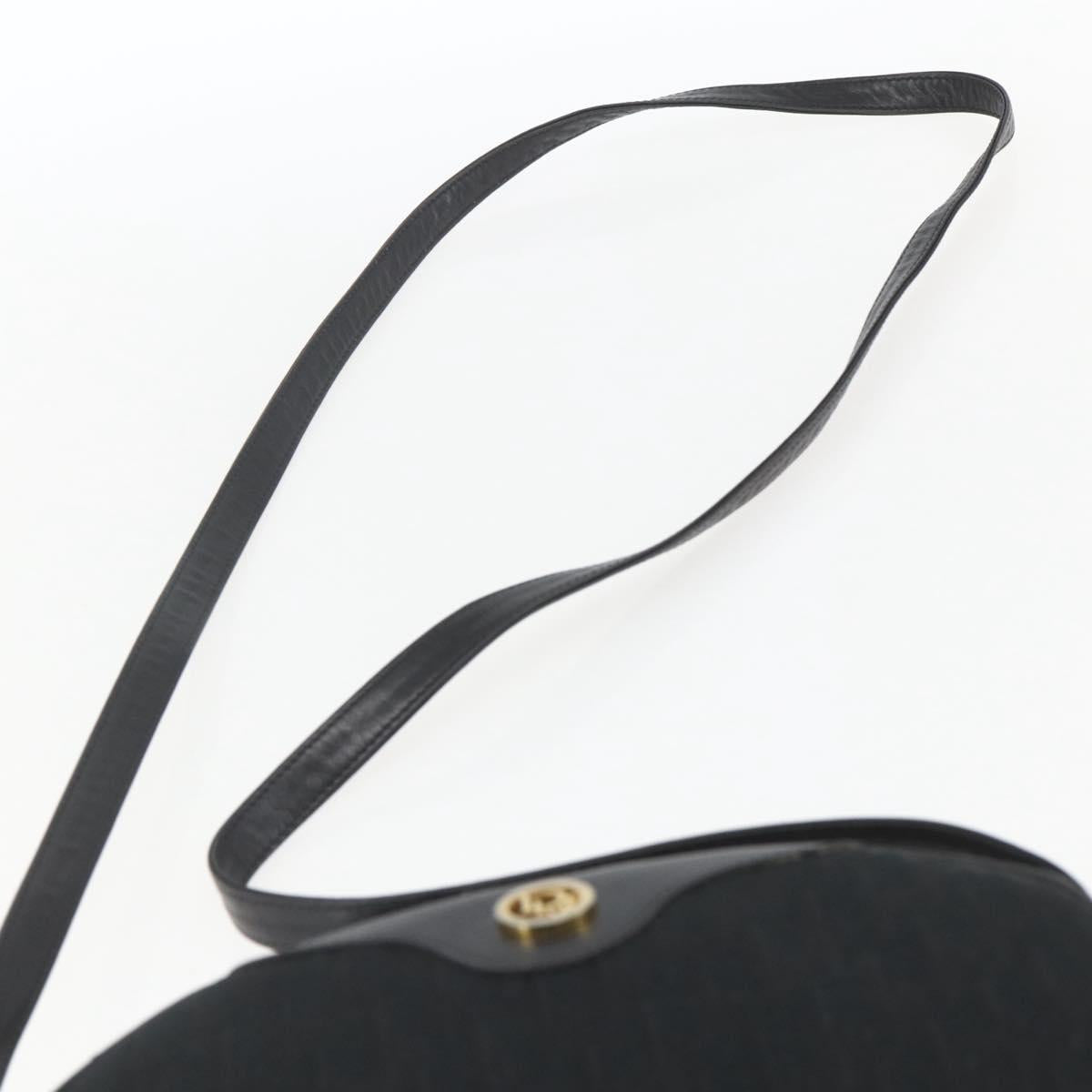 Christian Dior Trotter Canvas Shoulder Bag Black Gold Auth BA9335