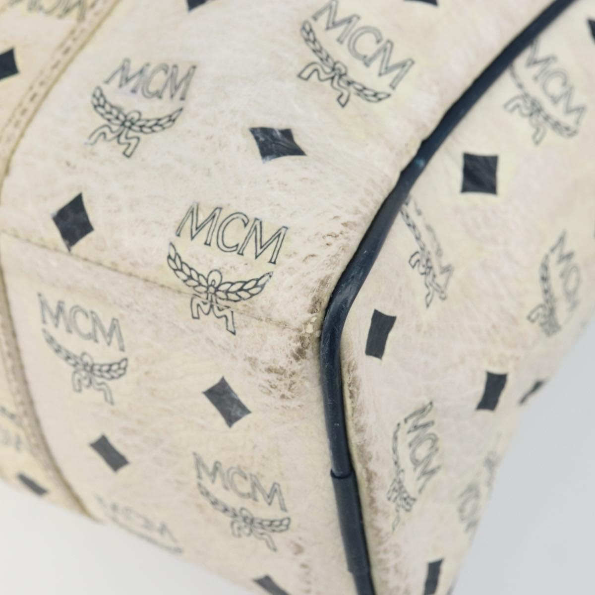 MCM Logogram Vicetos Tote Bag Leather White Gold Auth BA9337