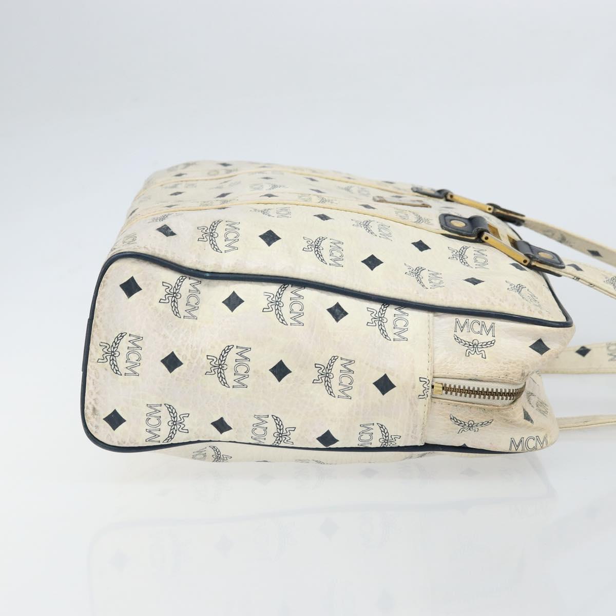 MCM Logogram Vicetos Tote Bag Leather White Gold Auth BA9337