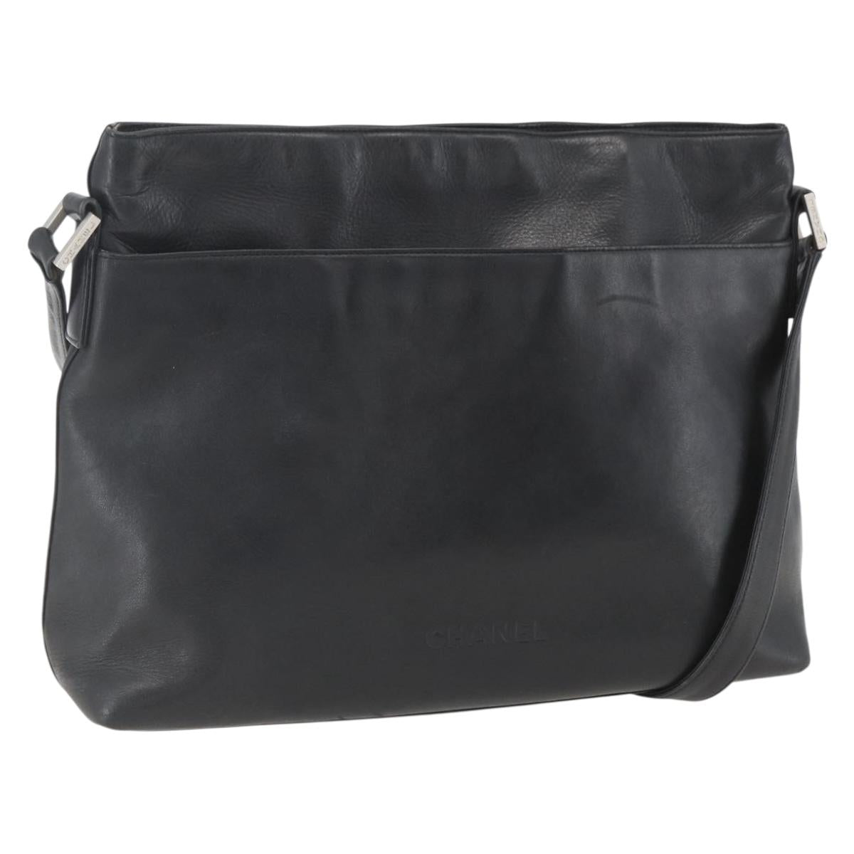 CHANEL Shoulder Bag Leather Black Silver CC Auth BA9339