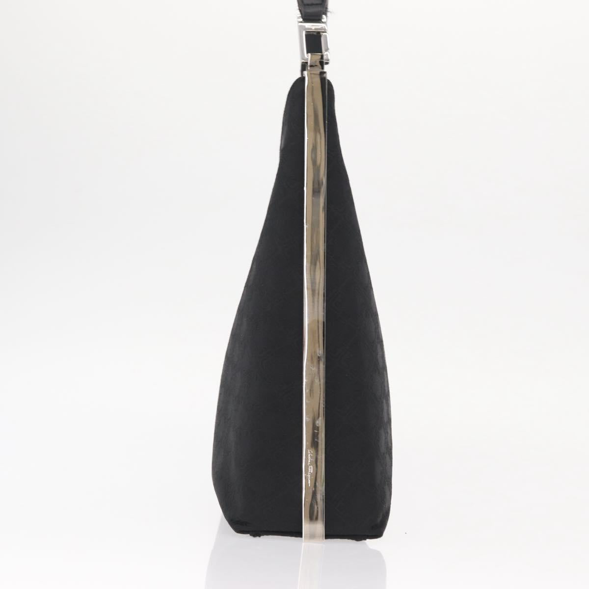Salvatore Ferragamo Shoulder Bag Canvas Black Silver Auth BA9340