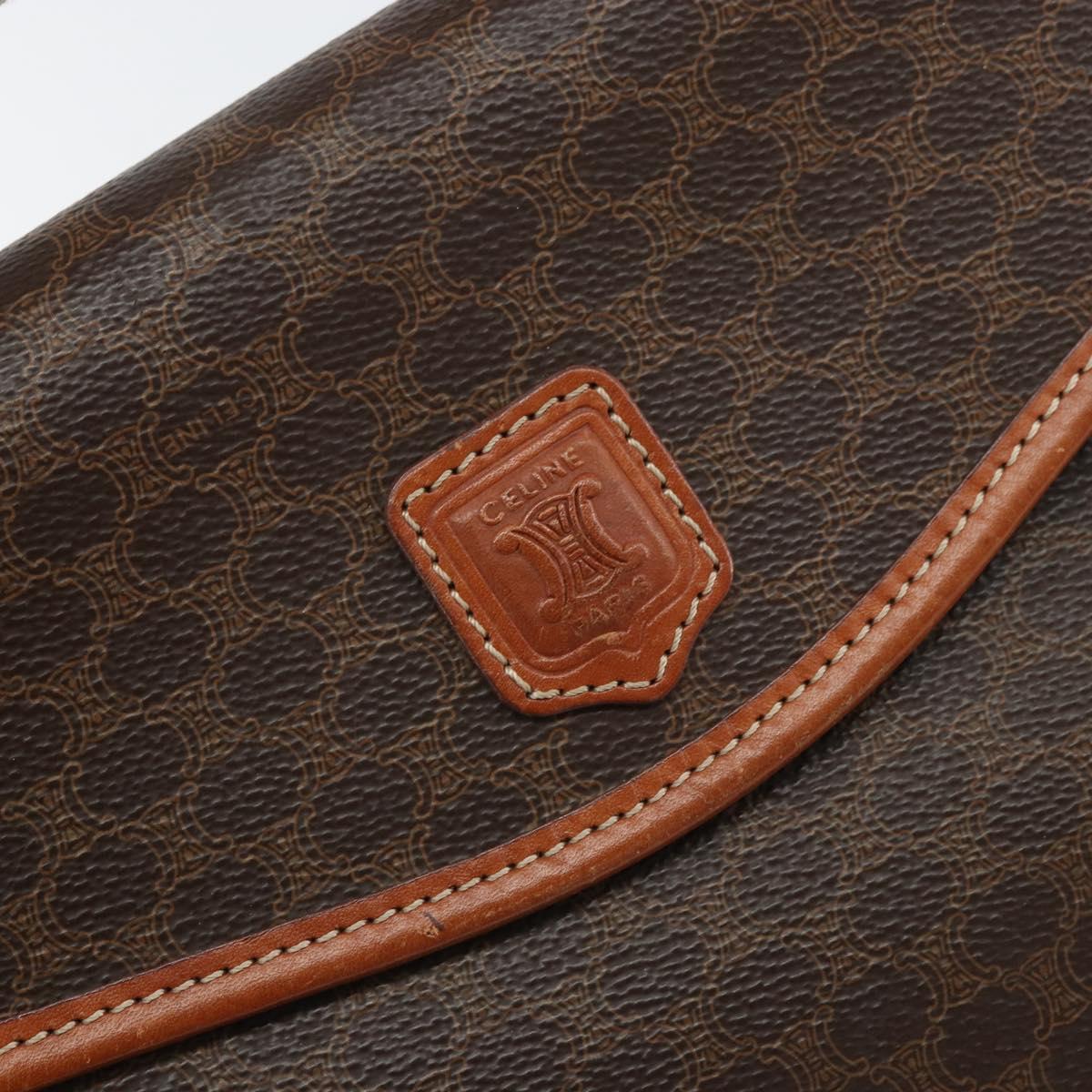 CELINE Macadam Canvas Hand Bag PVC Leather 2way Brown Gold Auth BA9343