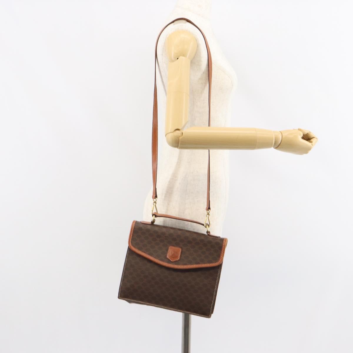 CELINE Macadam Canvas Hand Bag PVC Leather 2way Brown Gold Auth BA9343