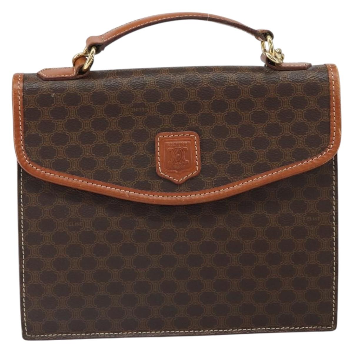 CELINE Macadam Canvas Hand Bag PVC Leather 2way Brown Gold Auth BA9343