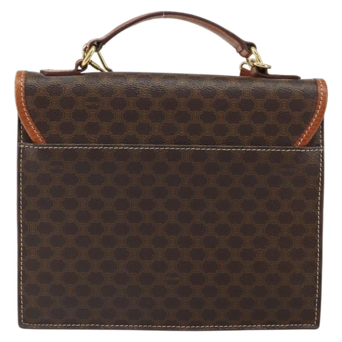 CELINE Macadam Canvas Hand Bag PVC Leather 2way Brown Gold Auth BA9343