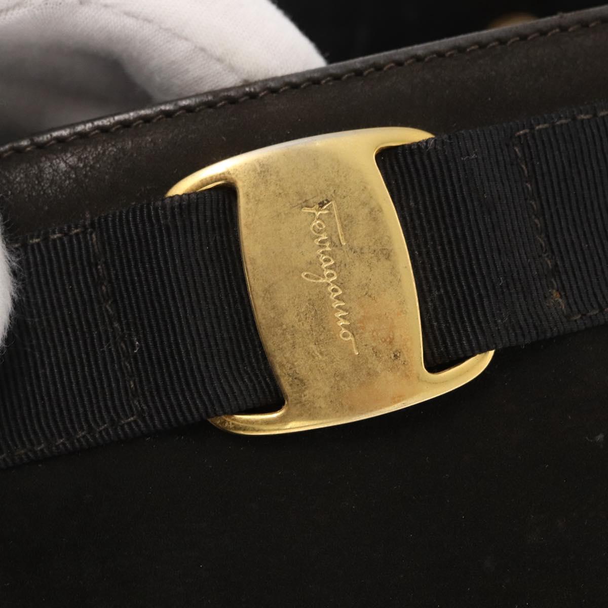 Salvatore Ferragamo Tote Bag Suede Black Gold Auth BA9344