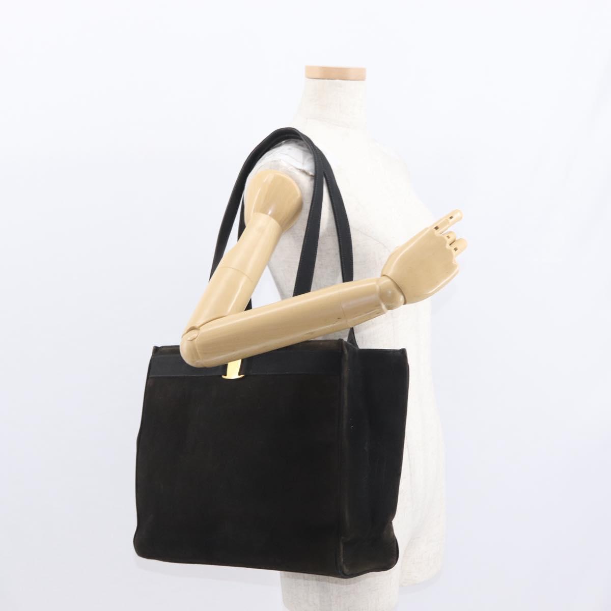 Salvatore Ferragamo Tote Bag Suede Black Gold Auth BA9344