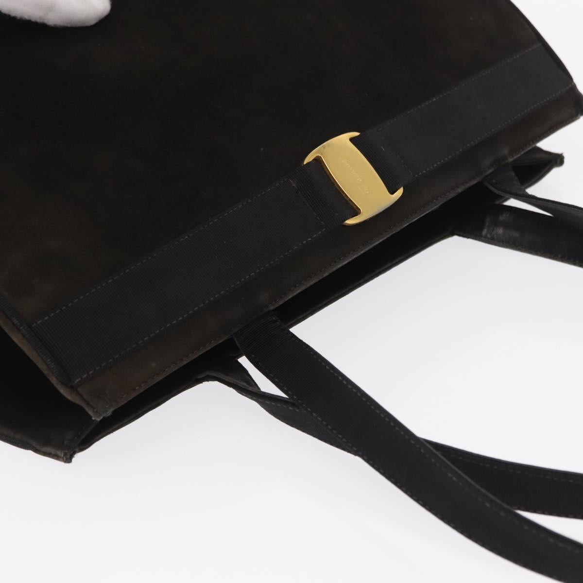 Salvatore Ferragamo Tote Bag Suede Black Gold Auth BA9344