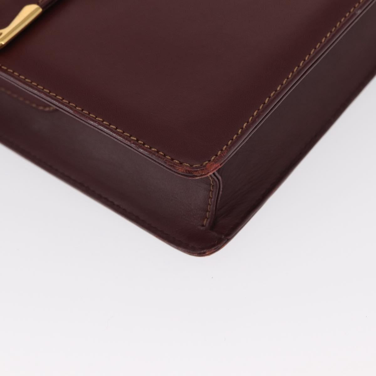 CARTIER Must Line Shoulder Bag Leather Bordeaux Gold Auth BA9345