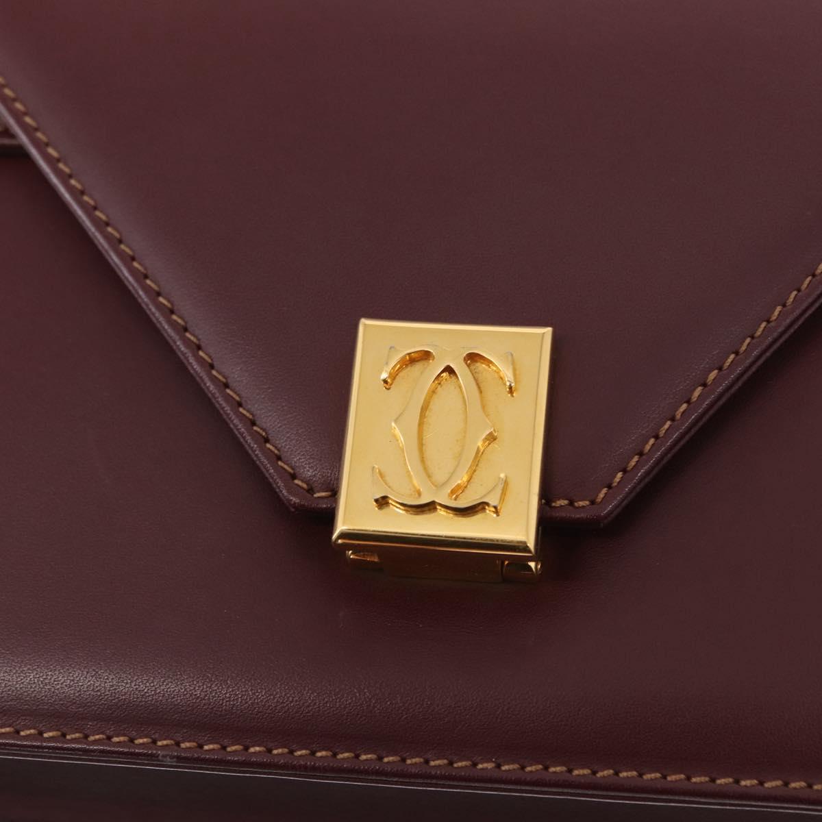 CARTIER Must Line Shoulder Bag Leather Bordeaux Gold Auth BA9345