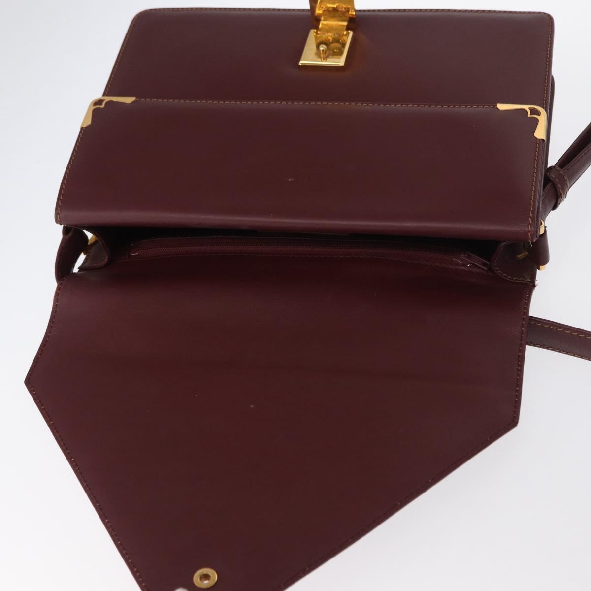 CARTIER Must Line Shoulder Bag Leather Bordeaux Gold Auth BA9345
