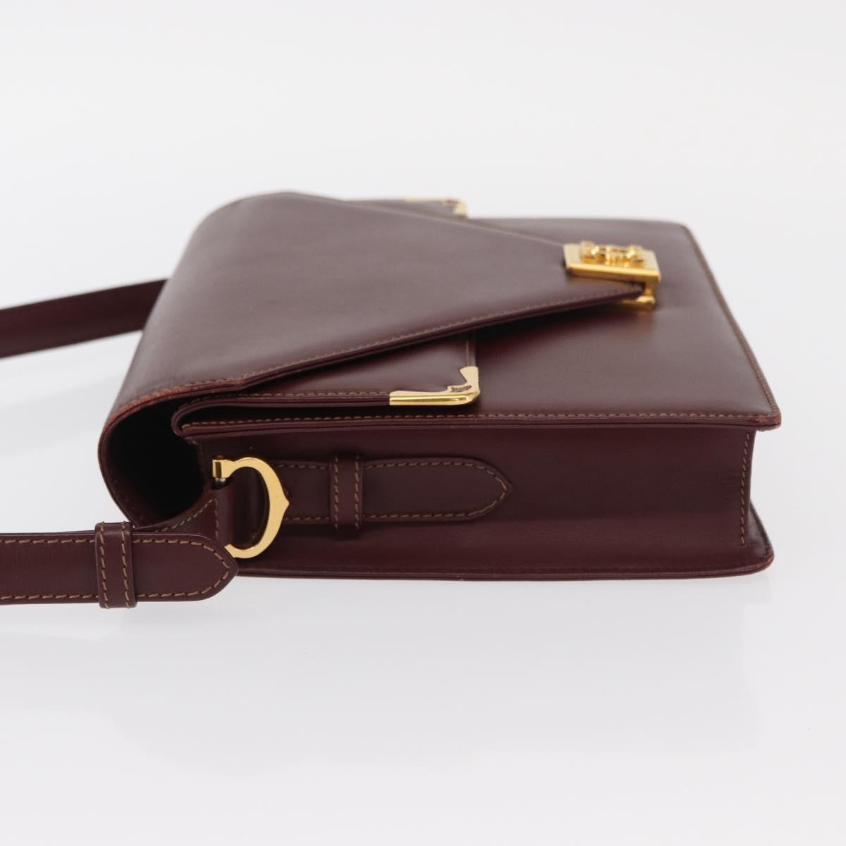 CARTIER Must Line Shoulder Bag Leather Bordeaux Gold Auth BA9345