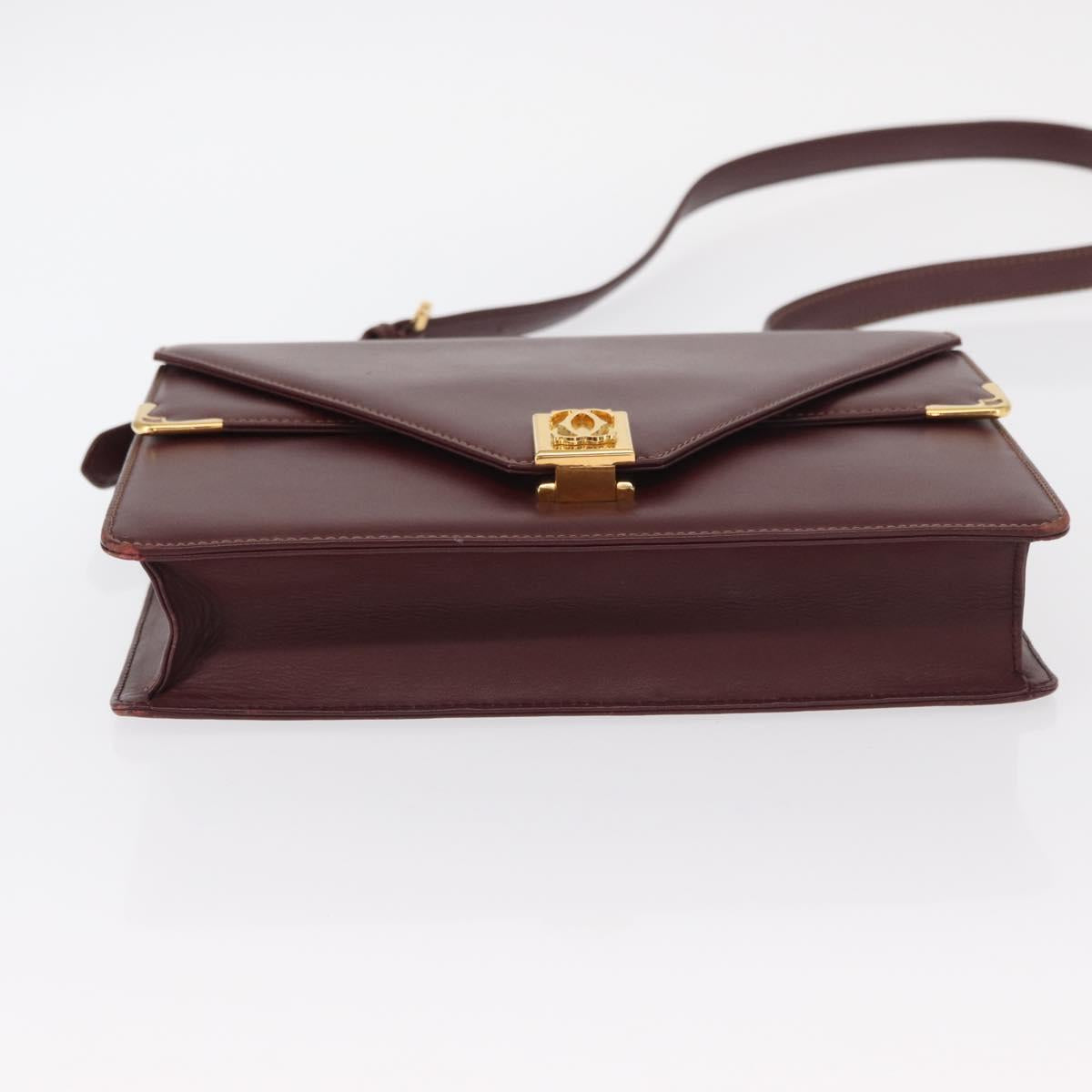 CARTIER Must Line Shoulder Bag Leather Bordeaux Gold Auth BA9345