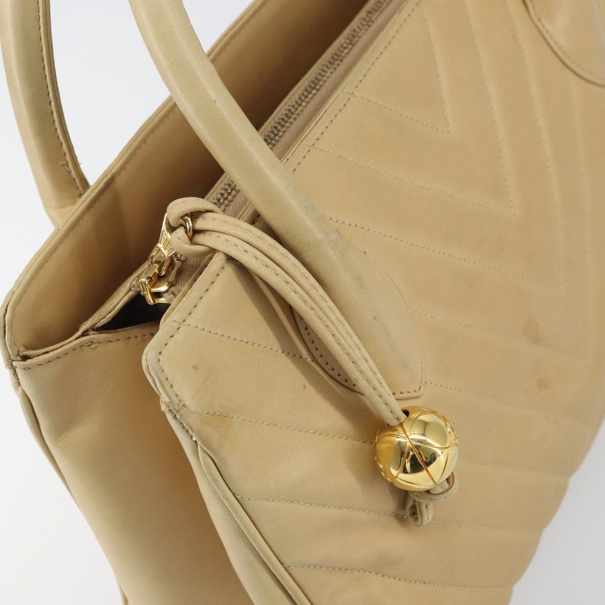 CHANEL V Stitch Hand Bag Leather Beige Gold CC Auth BA9348