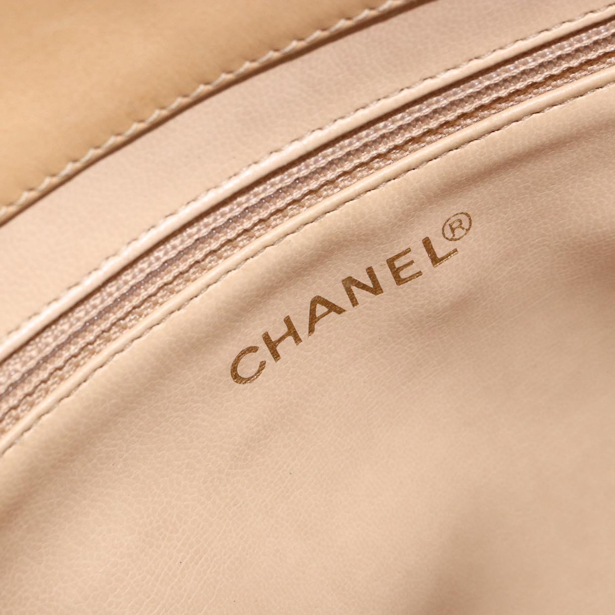 CHANEL V Stitch Hand Bag Leather Beige Gold CC Auth BA9348