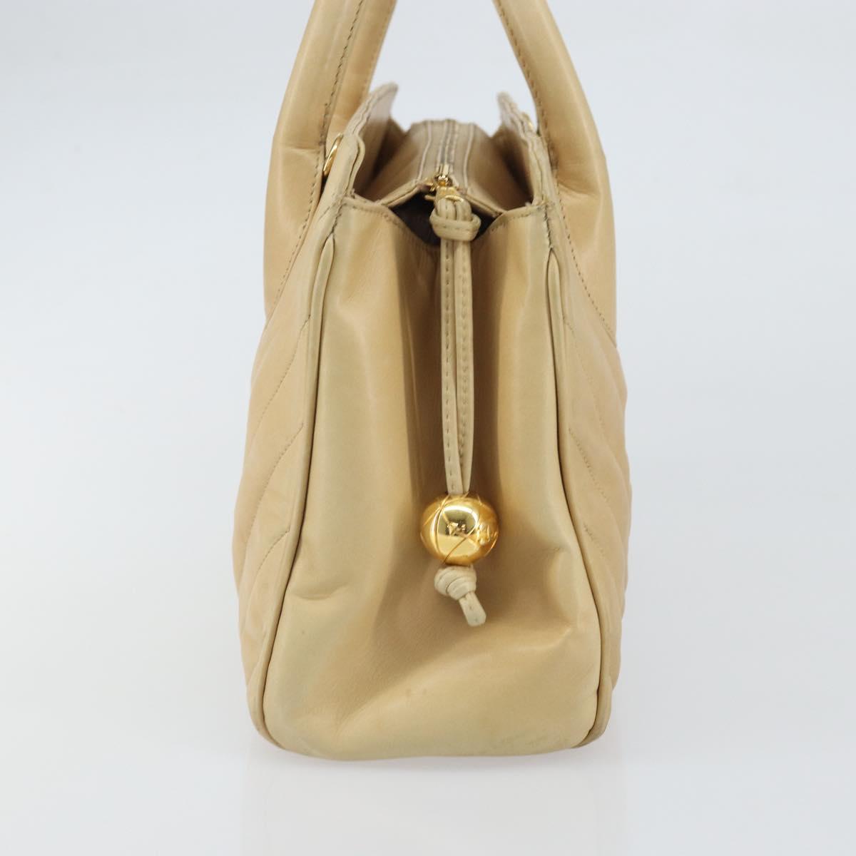 CHANEL V Stitch Hand Bag Leather Beige Gold CC Auth BA9348