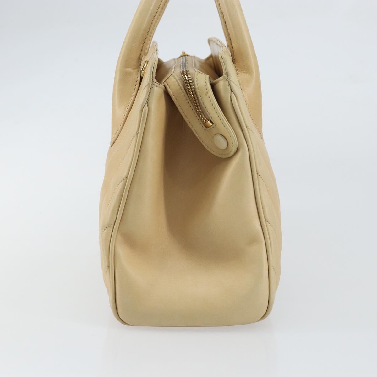 CHANEL V Stitch Hand Bag Leather Beige Gold CC Auth BA9348