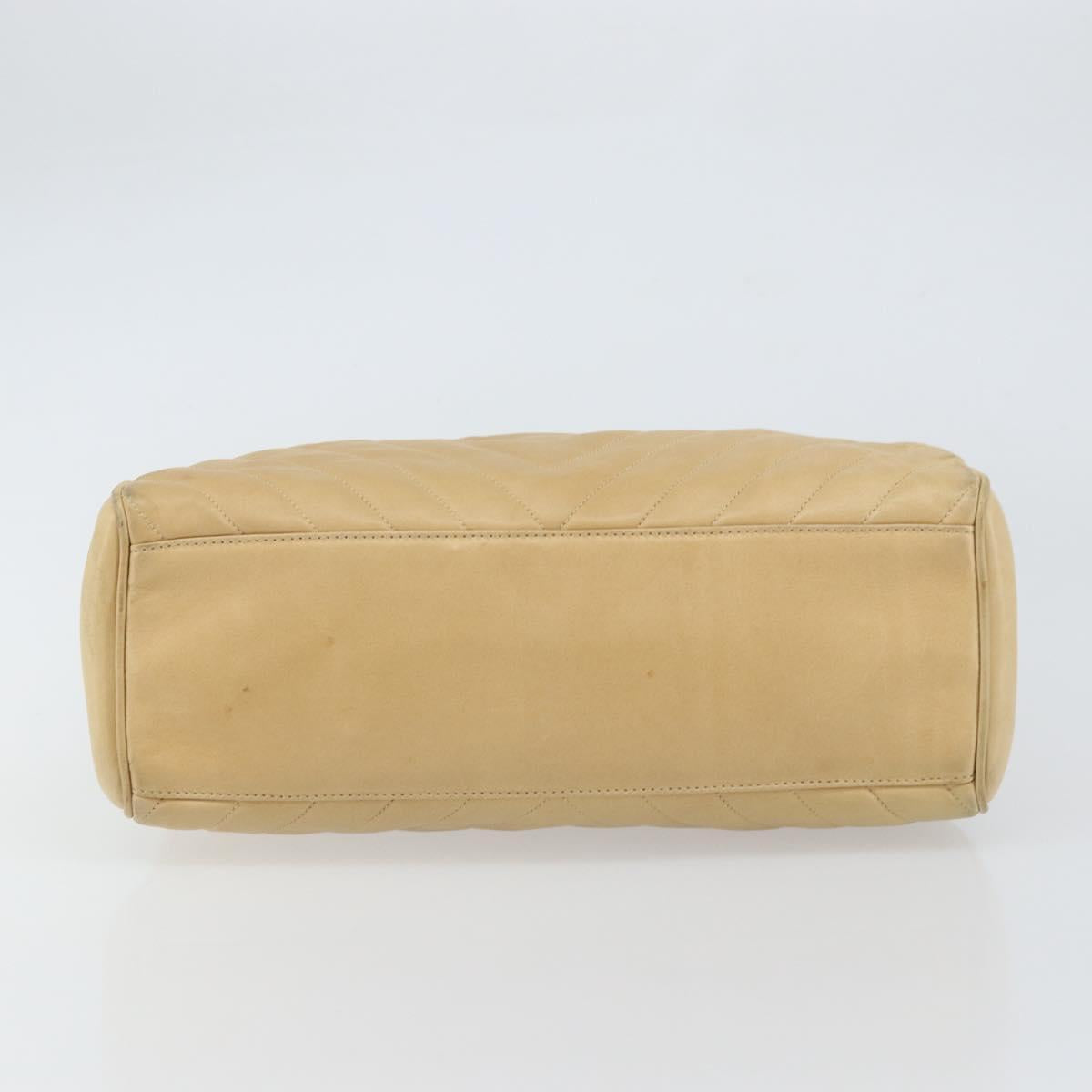 CHANEL V Stitch Hand Bag Leather Beige Gold CC Auth BA9348