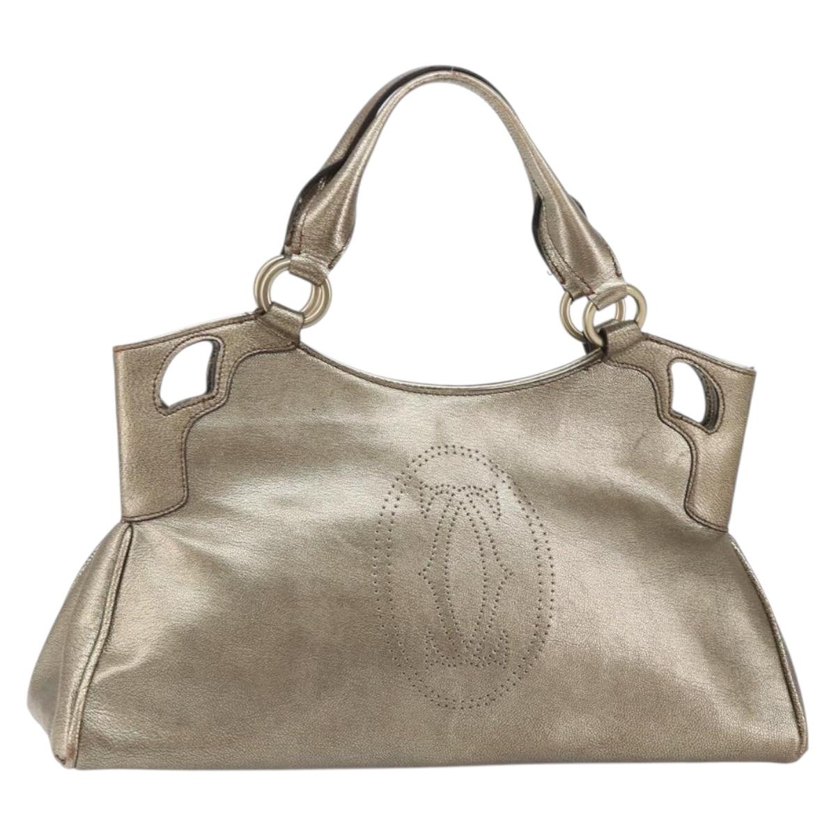 CARTIER Marcello Hand Bag Leather Gold Tone Auth BA9358