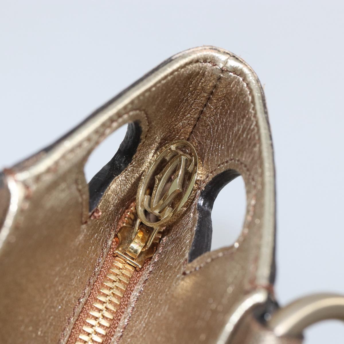 CARTIER Marcello Hand Bag Leather Gold Tone Auth BA9358