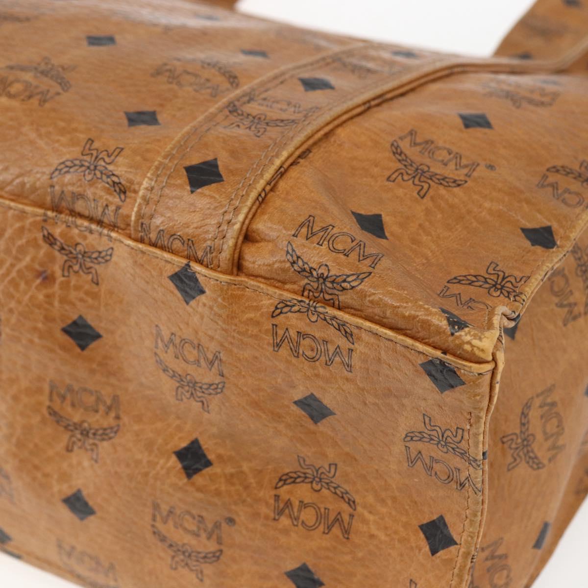 MCM Logogram Vicetos Tote Bag PVC Brown Gold Auth BA9359