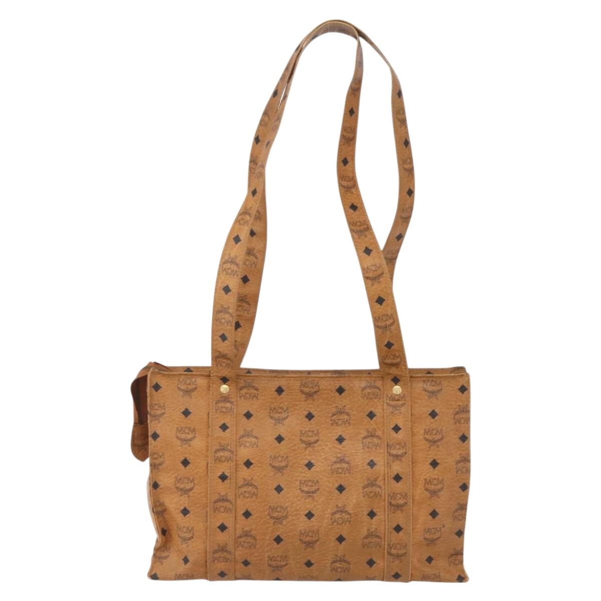 MCM Logogram Vicetos Tote Bag PVC Brown Gold Auth BA9359
