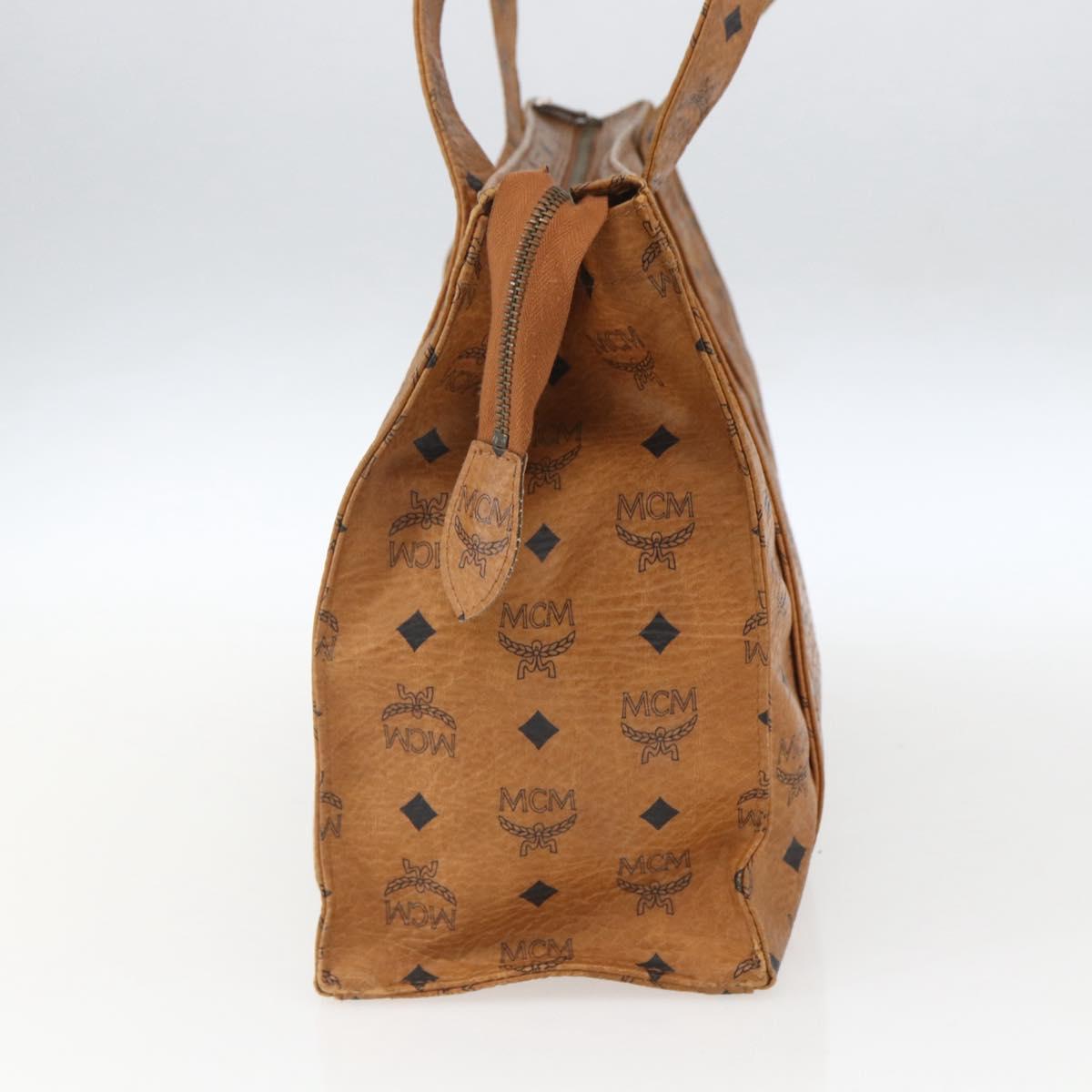 MCM Logogram Vicetos Tote Bag PVC Brown Gold Auth BA9359