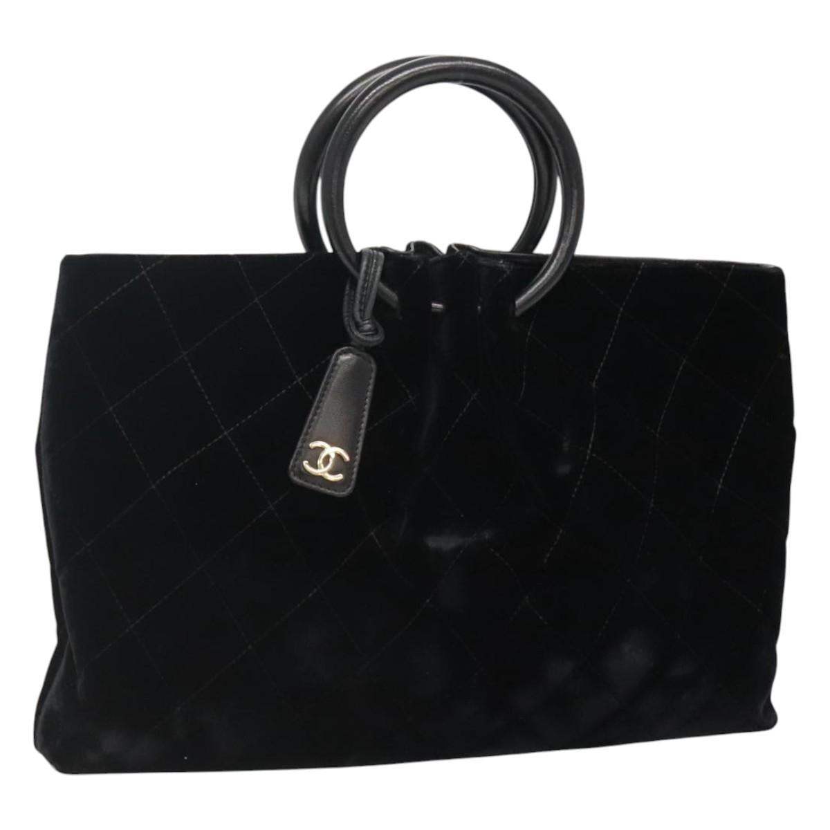 CHANEL Matelasse Hand Bag Suede Black CC Auth BA936