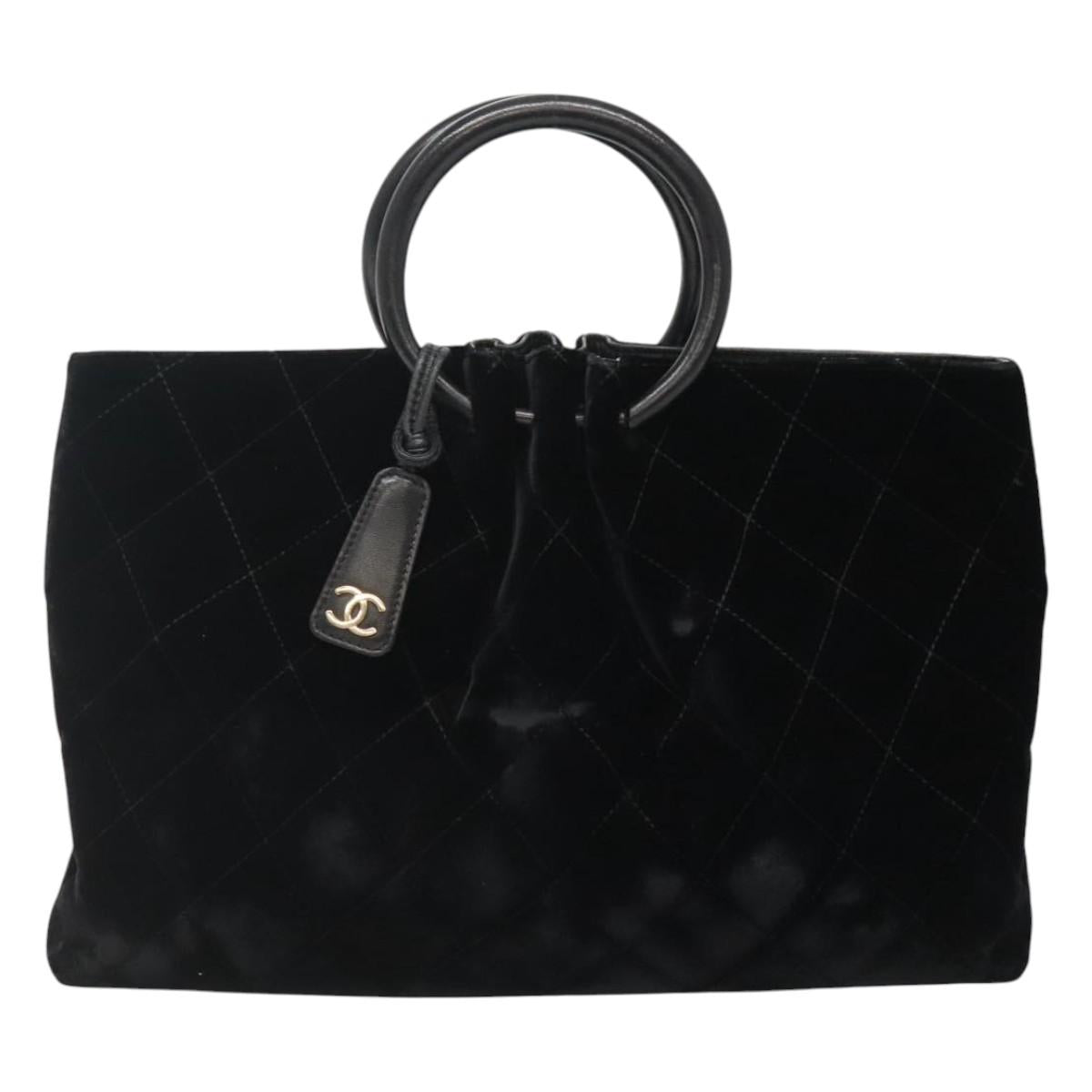 CHANEL Matelasse Hand Bag Suede Black CC Auth BA936