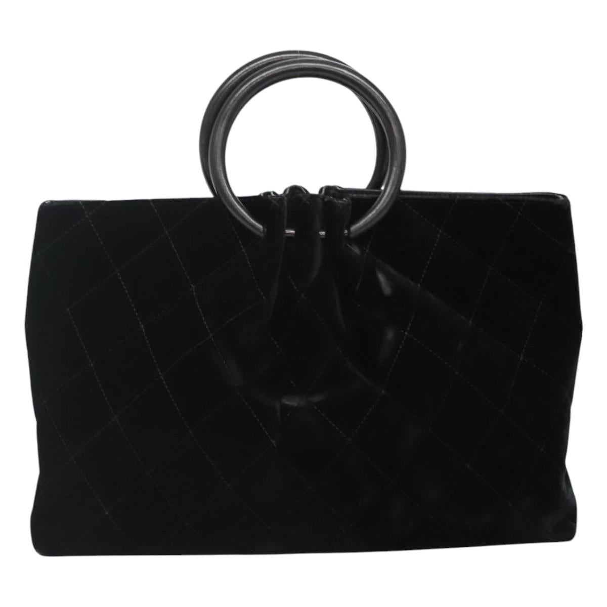 CHANEL Matelasse Hand Bag Suede Black CC Auth BA936