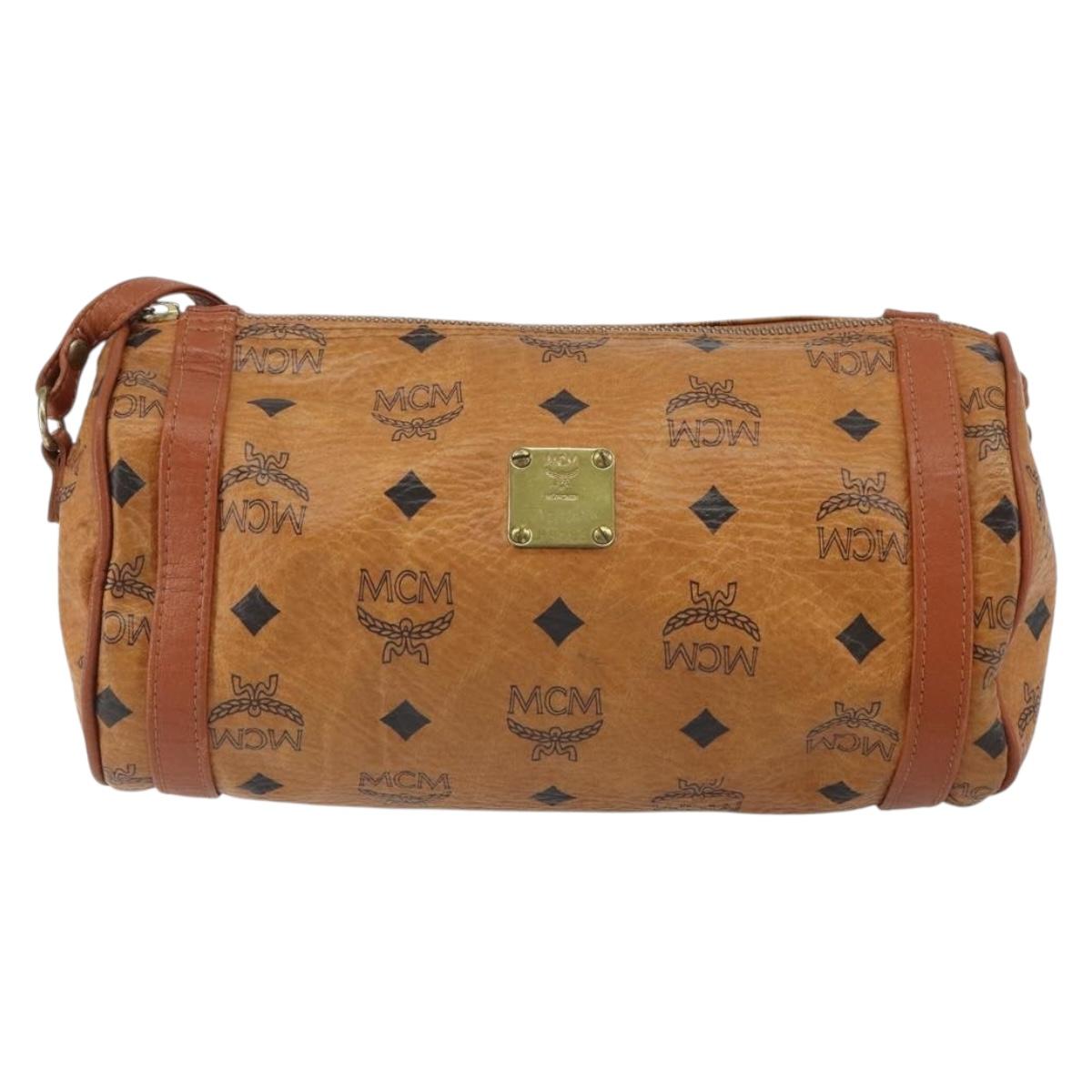 MCM Logogram Vicetos Shoulder Bag PVC Brown Gold Auth BA9360