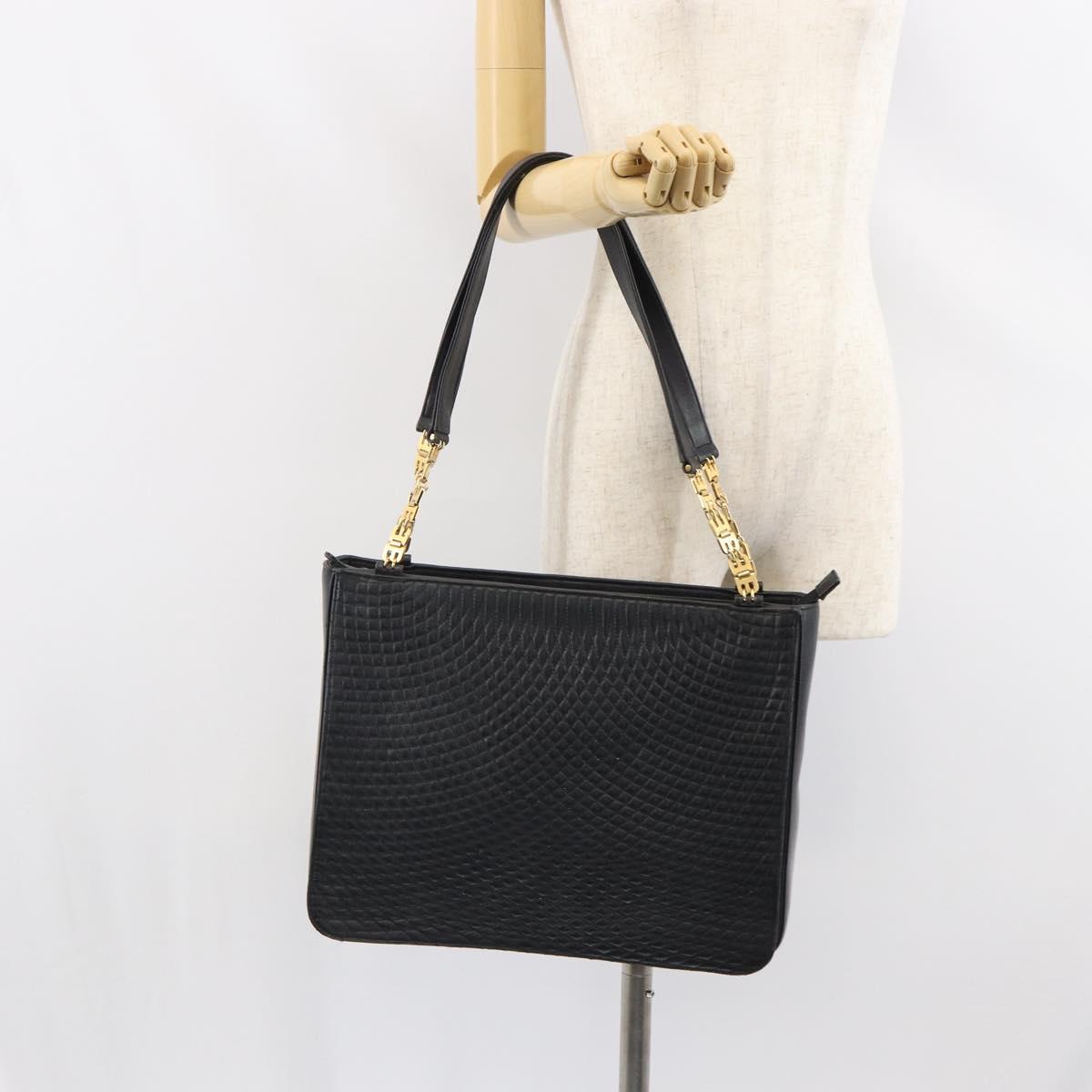 BALLY Tote Bag Leather Black Gold Auth BA9361