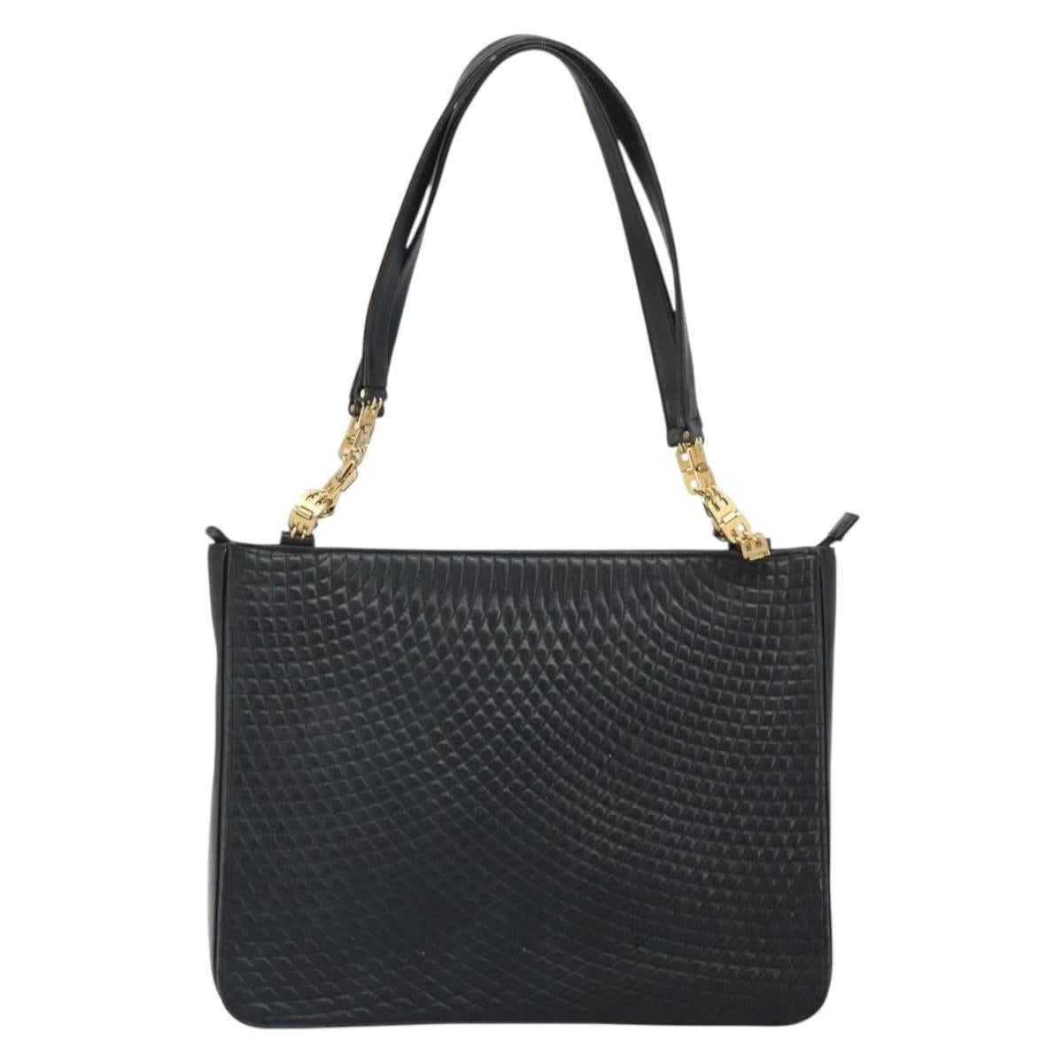 BALLY Tote Bag Leather Black Gold Auth BA9361
