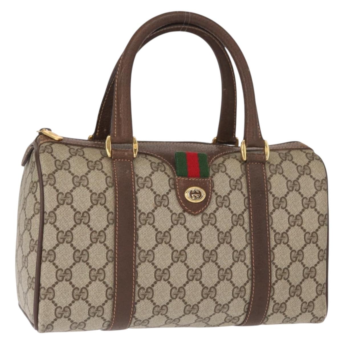 GUCCI GG Supreme Web Sherry Line Hand Bag PVC Beige Gold 40 02 006 Auth BA9363