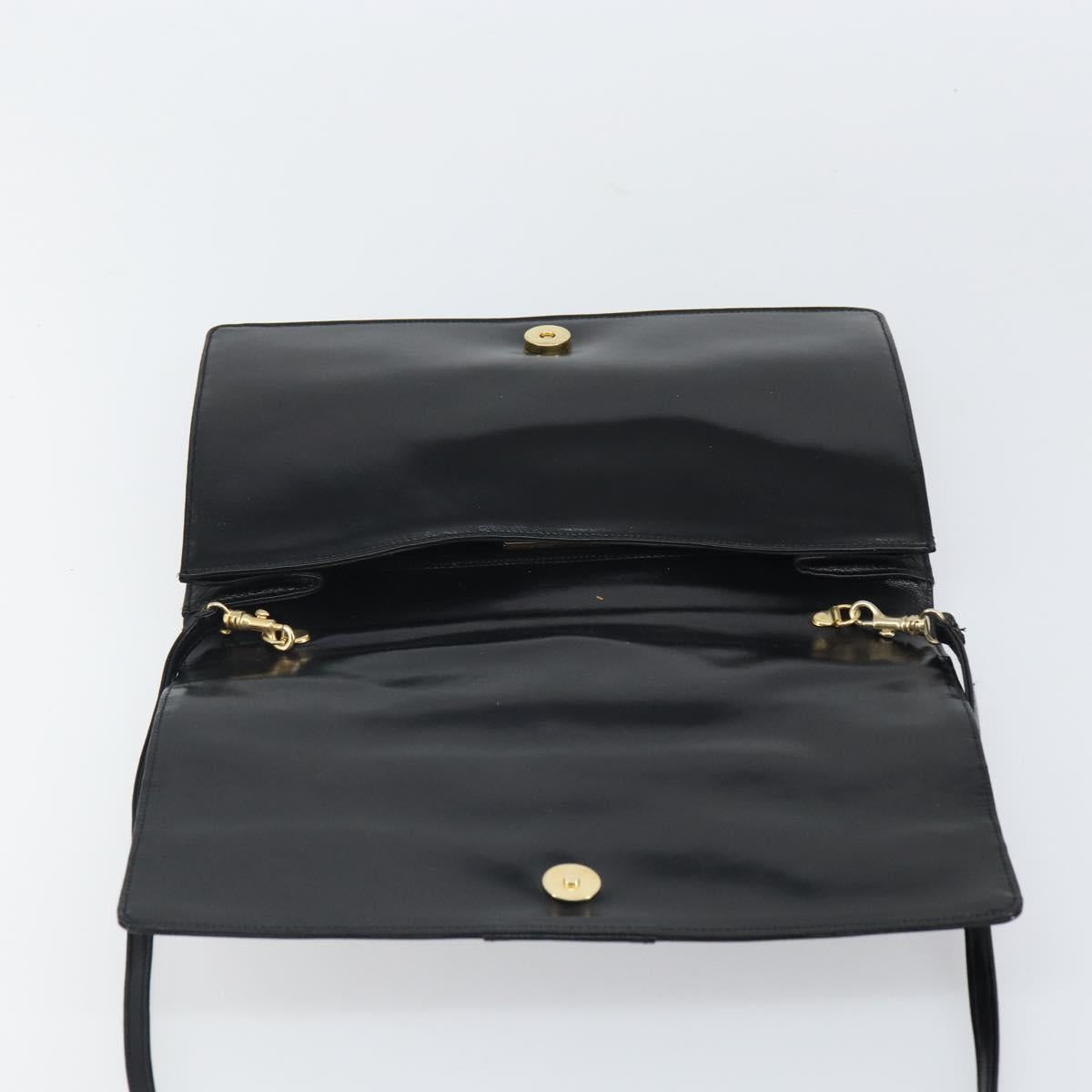 VALENTINO Shoulder Bag Leather Black Gold Auth BA9364