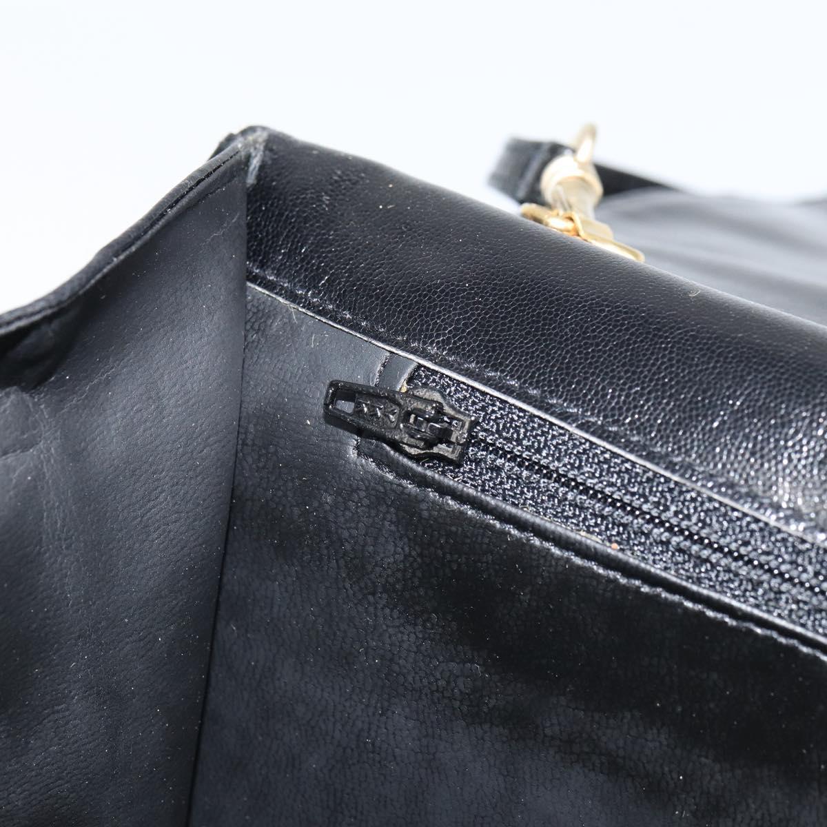 VALENTINO Shoulder Bag Leather Black Gold Auth BA9364