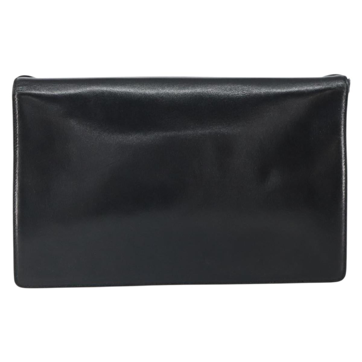 VALENTINO Shoulder Bag Leather Black Gold Auth BA9364
