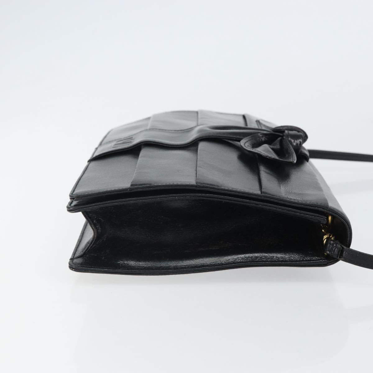 VALENTINO Shoulder Bag Leather Black Gold Auth BA9364