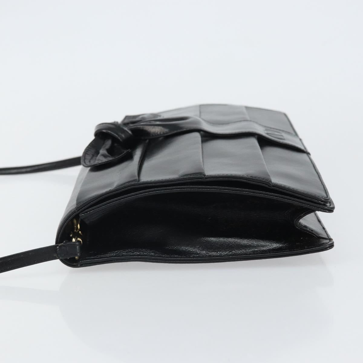 VALENTINO Shoulder Bag Leather Black Gold Auth BA9364