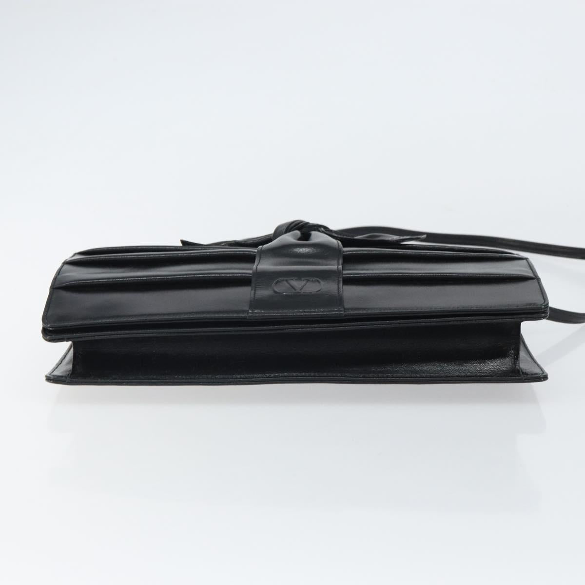 VALENTINO Shoulder Bag Leather Black Gold Auth BA9364