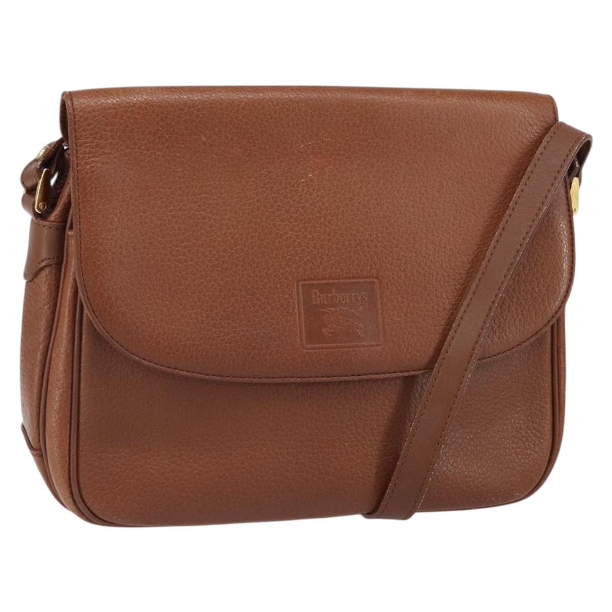 Burberrys Shoulder Bag Leather Brown Gold Auth BA9372
