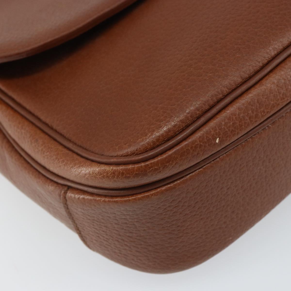 Burberrys Shoulder Bag Leather Brown Gold Auth BA9372